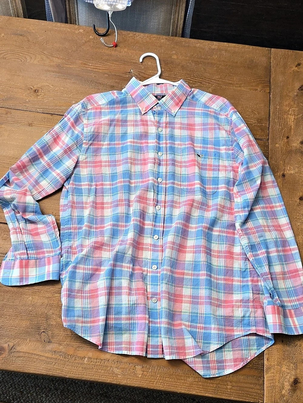 vineyard vines Slim Fit Tucker Shirt Plaid Blue & Pink Size Large